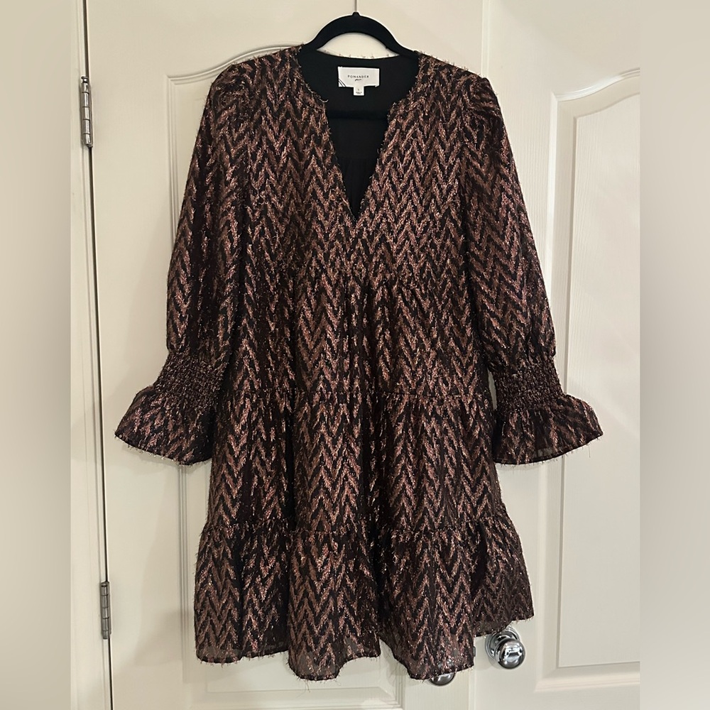Tuckernuck Black and rose gold metallic ikat Long Sleeve Dress
